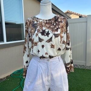 Cathy Daniels Cream and Brown Floral Blouse